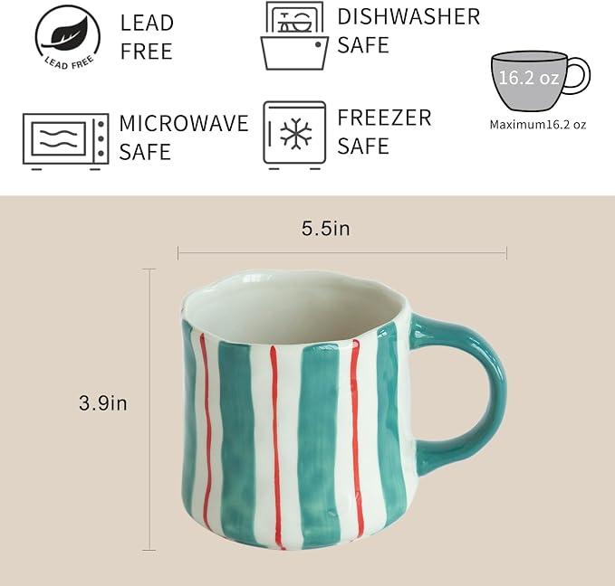 Stripe Ceramic Coffee Mugs, 12oz Vibrant Striped Red and Green Alternating Design Cute Mugs, Dishwasher & Microwave Safe Cups for Coffee, Tea, and Cocoa, Perfect for Daily Brews tea or coffee - Image 3