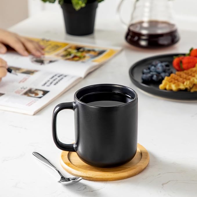 vancasso Stoneware Coffee Mugs Set, 16 oz Ceramic Coffee Cups for Americano Hot Tea Iced Coffee Cold Brew Cocoa Milk Mugs Set of 6, Dishwasher & Microwave Safe, Matte Black - Image 6