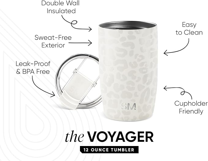 Simple Modern Travel Coffee Mug with Lid | 12oz | Leopard | Voyager Coffee Cup, Coffee Tumbler for Hot & Iced Drinks | Insulated Stainless Steel Travel Mug | Cream Leopard - Image 2