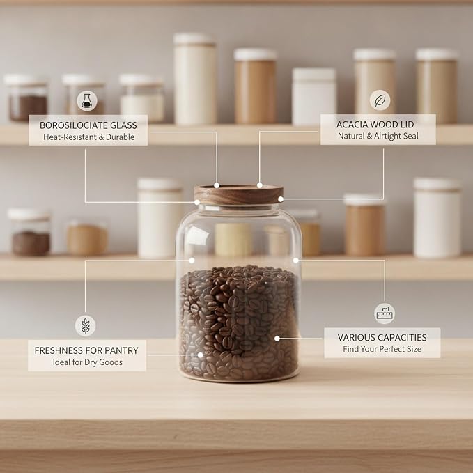 Store Dry Pantry Staples in This Borosilicate Glass Jar with Acacia Wood Lid - Image 4