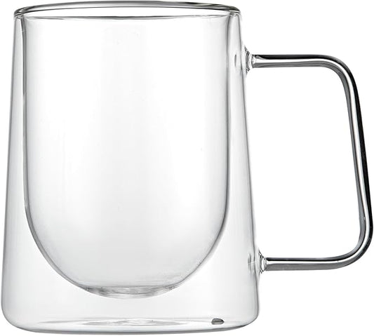 Restaurantware-Forma Professional 10.2 Ounce Double Wall Coffee Mugs, 12 Insulated Coffee Mugs With Handle - Dishwashable, Reusable, Clear Glass Beverage Cups, Freezable, For Hot Or Cold Beverages