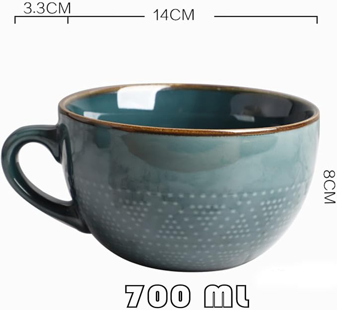 Disoza Large Coffee Cup Ceramic Soup Mug with Handles 24 Ounce Oversized Mugs Bowl Porcelain 700 ML Coffee Tea Cup XXL Cereal Bowls Soups Ramen Salad Bowl Coffee Cappuccino Cups Large Soup Bowl - Image 3