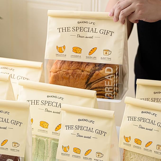 Baking Life The Special Bakery Packaging Gift Bags, Bread Storage with Window, Dear Sweet Design, Roll Top Closure (100, Large) - Image 5