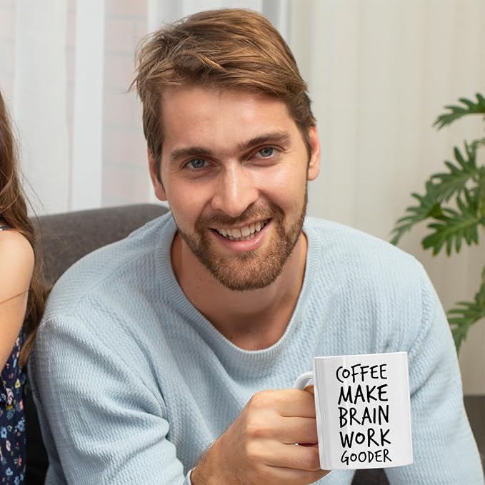 Veracco Coffee Make Brain Work Gooder Mug Funny Coffee Lover Gift Humorous Idea Family Friends Birthday Presents Sarcastic Office Berserk Tea Cup Caffeine Addict Brain Booster Gooder Vibes - Image 4