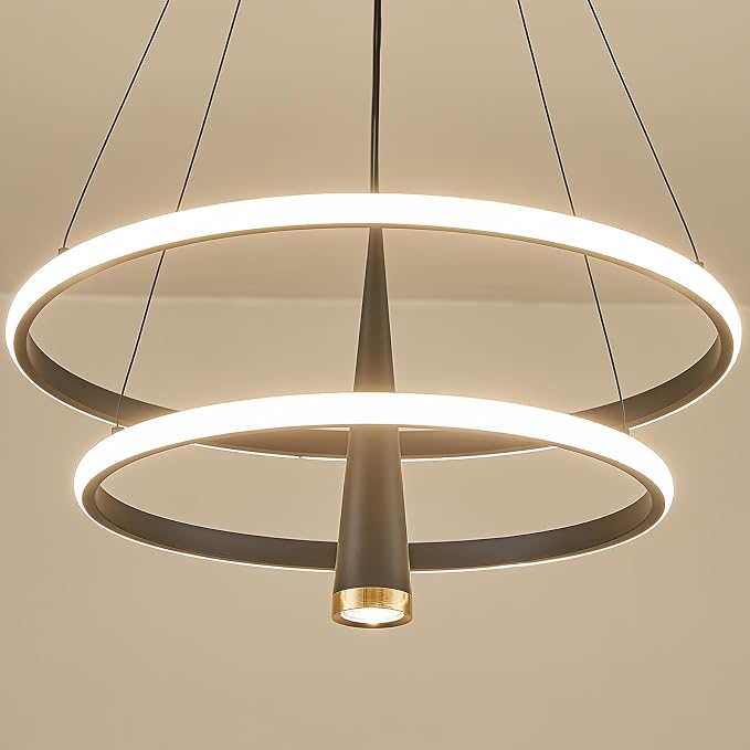 ORANOOR Modern LED Chandelier, Dimmable 20inch Black Kitchen Pendant Lights | Dining Room Light Fixtures Ceiling Hanging, 2 Ring Round LED Chandeliers for Bedroom Living Room Staircase Over Table, 3360lm - Image 9