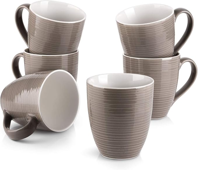 DOWAN Coffee Mugs, 17 Oz Coffee Mug Set of 6, Corrugated Tea Mugs (Brown) by DOWAN