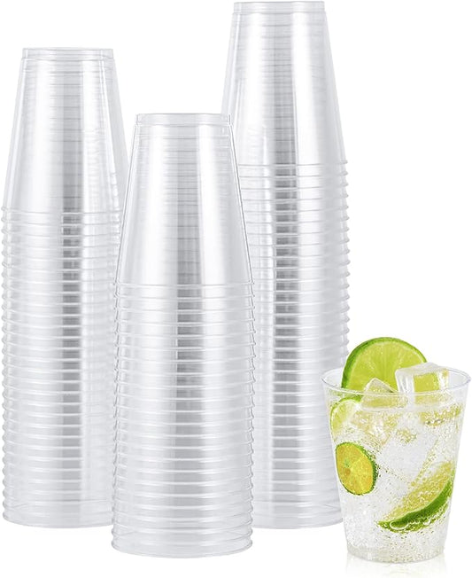 JOLLY CHEF 8 oz Clear Disposable Plastic Cups, Heavy-duty 100 Pack Clear Plastic Cups Tumblers for Wedding, Thanksgiving, Christmas, Halloween Party