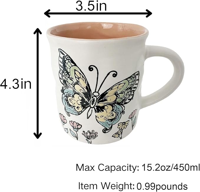 15oz Ceramic Coffee Mug, Hand Painted Tea Cup for Office and Home, Cute Butterfly Mug,Best Gifts for Women and Men,Dishwasher Microwave Safe - Image 3