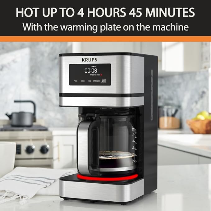KRUPS Programmable 12-Cup Drip Coffee Maker Machine with 3 Brew Strengths | 24-hour programmable brewing, 3 brew strengths (mild, medium, bold), Flavor-Max technology, 4-hour keep warm - Image 5