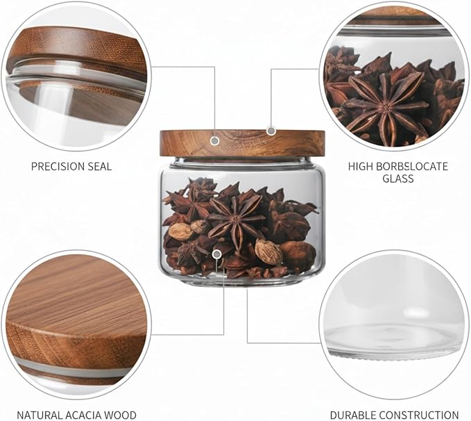 Clear Glass Storage Jar with Acacia Wood Lid for Pantry Organization - High Borosilicate Kitchen Canister - Image 6