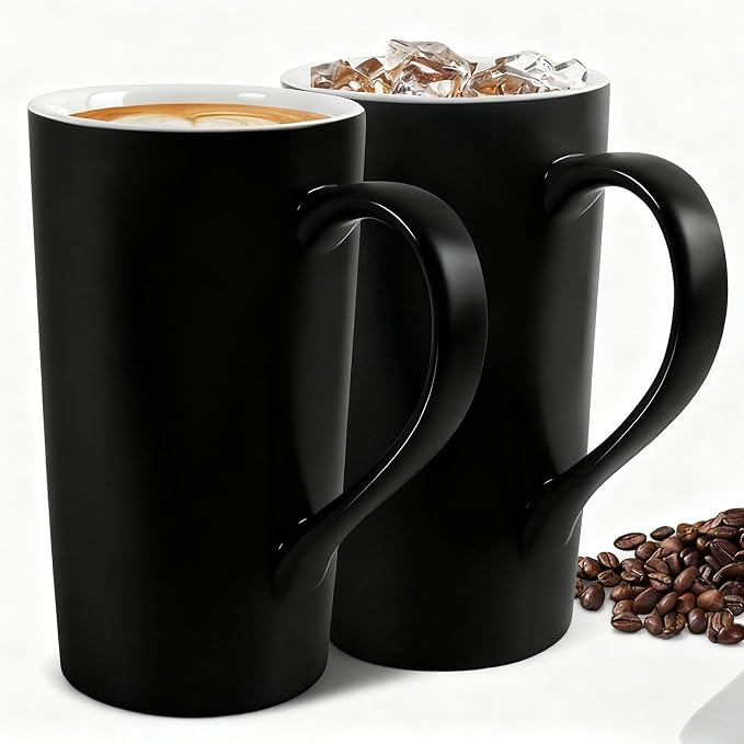 20 OZ Large Diner Coffee Mugs,Tall Beer Cups,Matte Black Couple's Cups with Handle,Oversized Cylindrical Design Modern Ceramic Tea Cup for Dad Mom Friends Gift.Set of 2 - Image 8