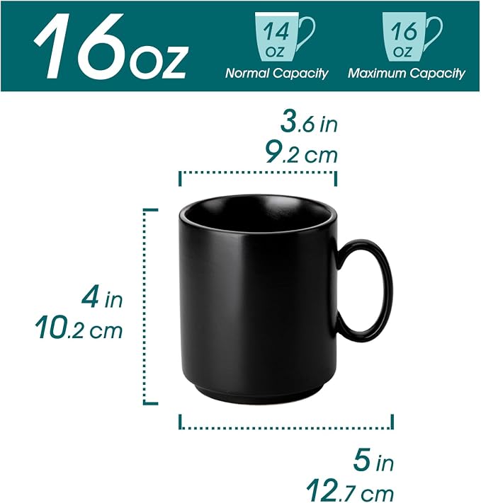vancasso Porcelain Coffee Mugs Set of 6, 16 Oz Large Black Coffee Cups for Latte, Cappuccino, Tea & Hot Cocoa, Sleek Modern Café Style for Home, Office & Coffee Bar, Microwave & Dishwasher Safe - Image 2