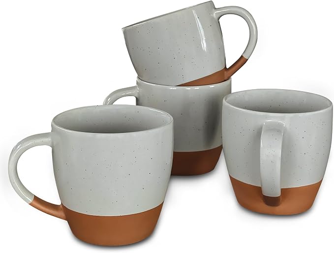 Mora Ceramic Large Latte Mug Set of 4, 16oz - Microwavable, Porcelain Coffee Cups With Big Handle - Modern, Boho, Unique Style For Any Kitchen. Microwave Safe Stoneware - Earl Grey by MORA
