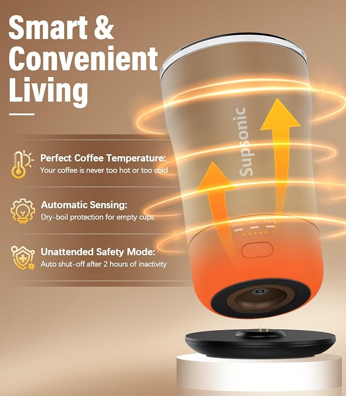 Supsonic - 14oz Heated Coffee Mug, Self-Heating Travel Mug with 3-Temp Settings, Insulated Stainless Steel Constant Temperature Heating Mug for Beverage, Smart Heating Portable Coffee Mug | S1 - Image 3