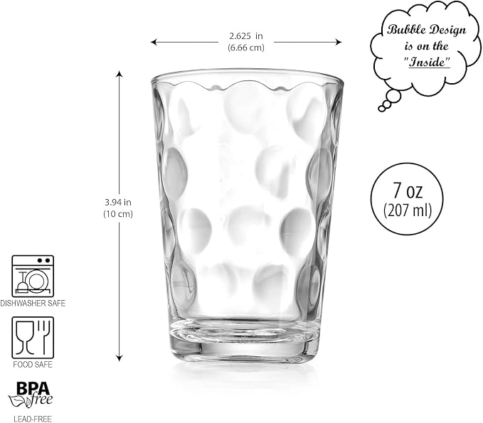 Home Essentials Drinking Glasses Set of 10 Juice Glass Cups, 7 oz Glassware, Inner Circular Lensed Small Glasses. Ideal for Juice, Milk, Water; Dishwasher Safe. - Image 3
