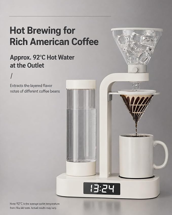 Coffee Alarm Clock Maker Bedside Dual Mode Extractor 500ml Glass Water Tank | Removable Filter Hot Water Dispenser Brewer Timer Brewed Delay Drip Pot Tea Filter Paper Ceramic Cup - Image 3