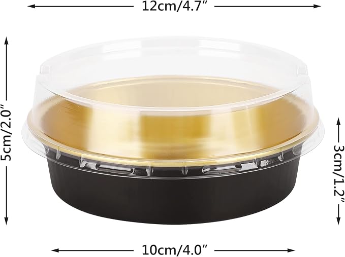 Beasea Aluminum Cupcake Pans With Lids, 4 Inch 50 Pack Disposable Pie Pans For Cake, 8 Oz Aluminum Pie Pan Tin Black Golden Tart Pans Round Oven Baking Mini Cake Pan For Pie Tart Quiche - Image 2