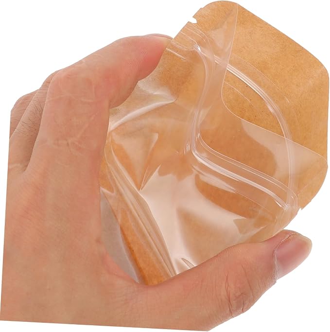Zerodeko 50PCS Semi- Kraft Paper Resealable Bags Stand-Up Food Storage Pouches Airtight Sealable Snack Bags for Dried Fruits Party Treats and Candy Wrapping - Image 3