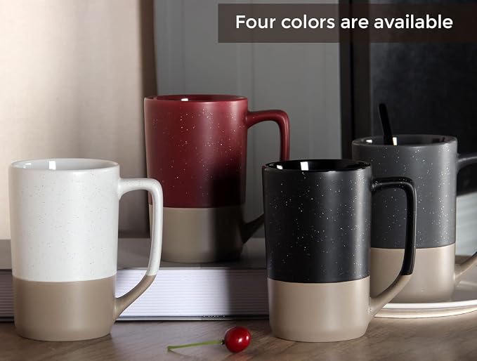 16 OZ Large Coffee Mug, Two Color Combination Big Ceramic Tea Cup with Square Handle with White Speckled for Men Women Restaurant Home Office Hot Drinks, Black - Image 5
