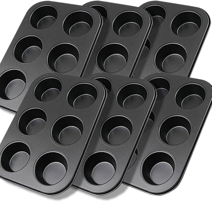6 Packs Premium Steel Muffin Pan for Baking, Round Muffin Baking Pan, Baking Tray for Muffins, Cupcakes, Brownie(Black by ASBAYSON