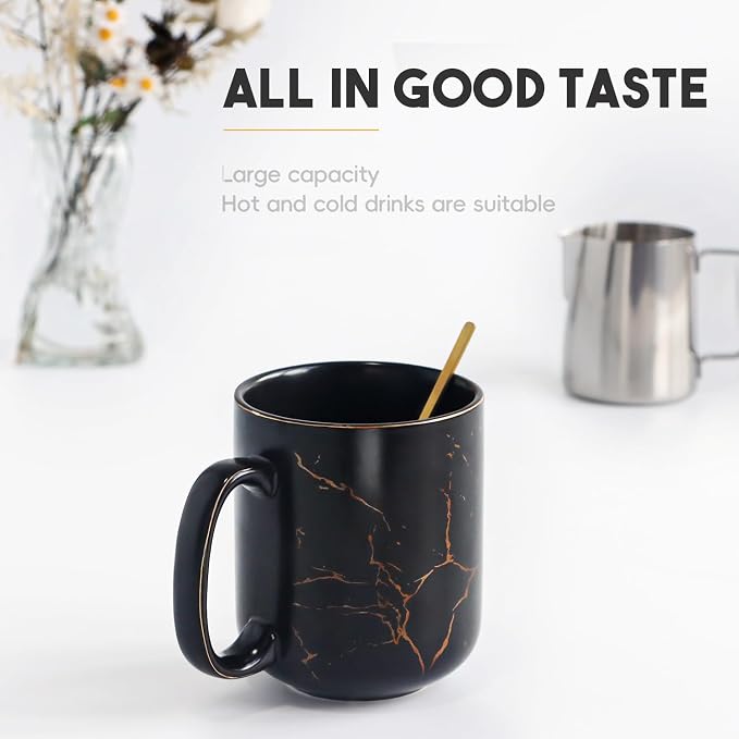 harebe 22 OZ Ceramic Extra Large Black Gold Marble Coffee Mug, Oversized Hot Tall Latte Mugs, Big Giant Cup for Men - Image 5