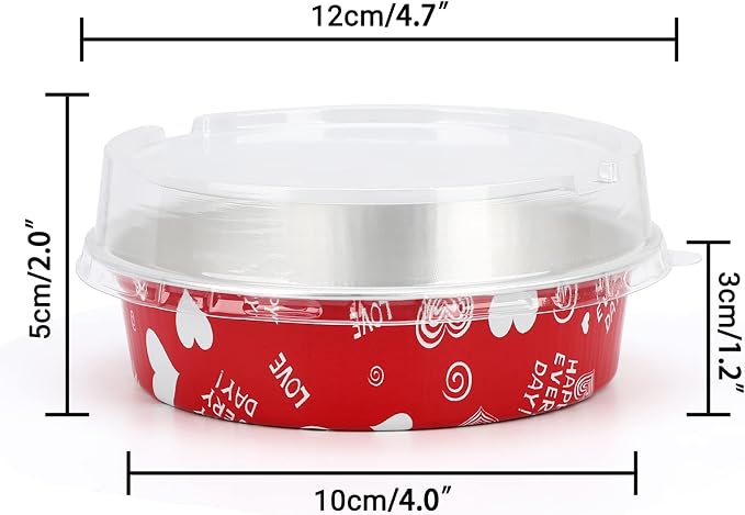 Beasea Mini Pie Pans with Lids Disposable, Set of 100 Pack 4” 8oz Red Aluminum Baking Foil Tins Small Round Tart Container for Individual Cupcake Cheesecake Ramekin Dessert Muffin Quiche Oven Dishes - Image 2
