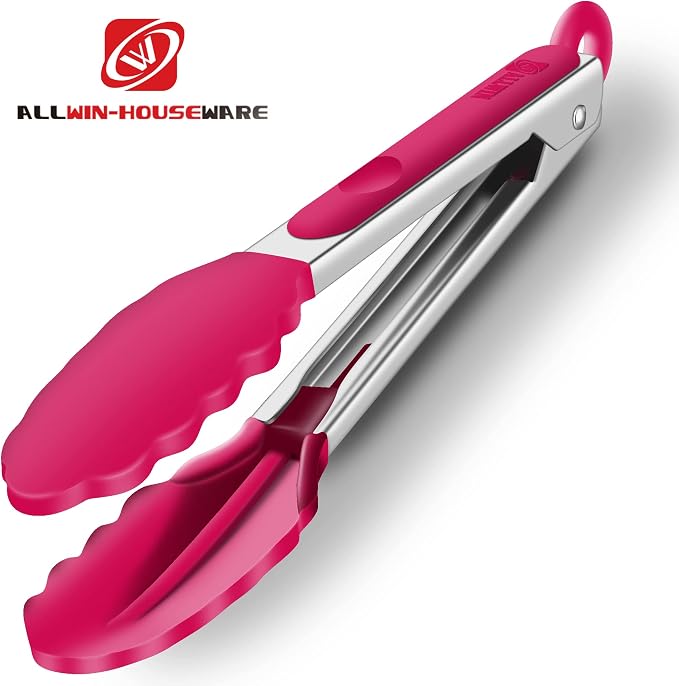 2 Pack Silicone Kitchen Tongs – 9" & 12" Set, Heat Resistant up to 500°F, Non‑Stick Cookware Safe, Wavy Silicone Tips, BPA Free, Locking Clip & Hanging Loop, Wine Red - Image 5