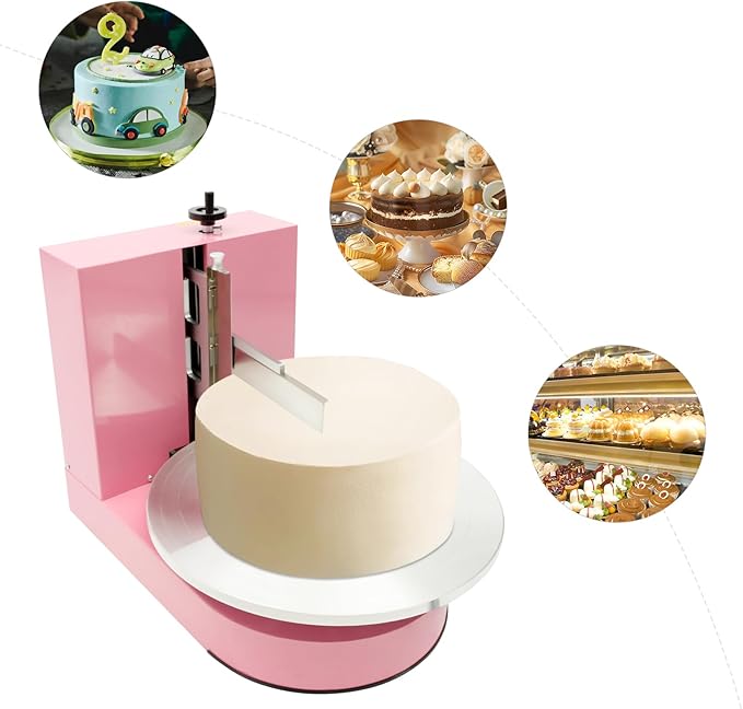 Cake Icing Machine 200W Auto Cream Spreading Machine w/Graduated Scraper & LCD Display, Professional Cake Decorating Machine Frosting Turntable for 4-16 Inch Cakes 0-320 RPM Rotating Speed (Pink)