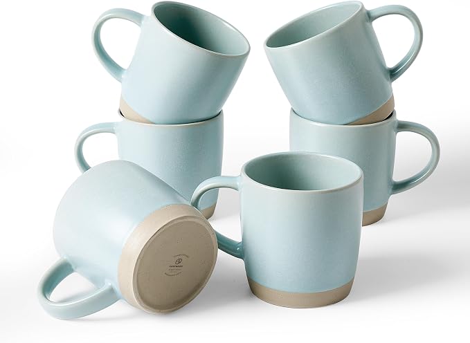 famiware Coffee Mugs Set of 6, Milkyway 13 oz Mug Set, Ceramic Cup Set with Handle for Coffee, Tea, Cocoa, Milk, Light Blue by Famiware