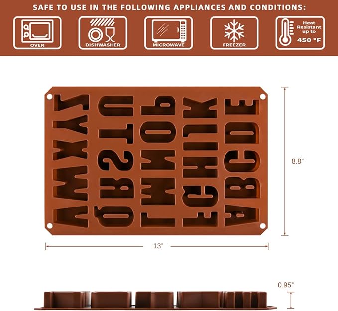 26 Cavities Large Letter Molds Silicone Alphabet Mold for Crayon, Resin, Chocolate, Candy, Wax, Cake Baking Decor (1)