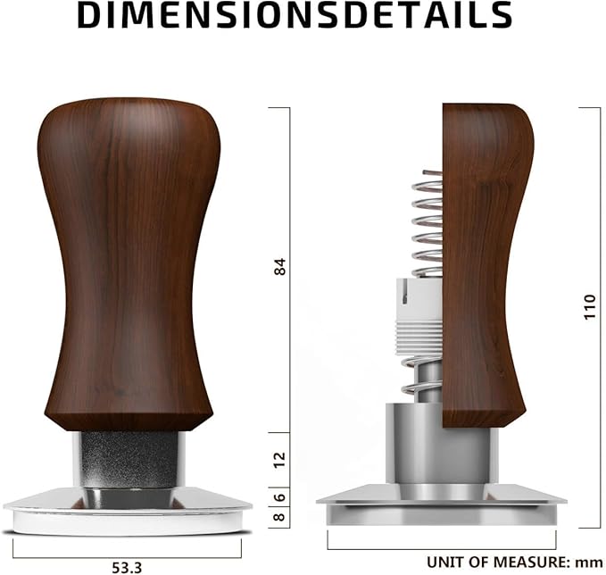 KYONANO 53.3mm Espresso Tamper, 30lb Spring-Loaded Calibrated Coffee Tamper, 304 Stainless Steel, Cuibourtia Wooden-Handle, Barista Tamper Suit for Over 53MM Espresso Portafilter