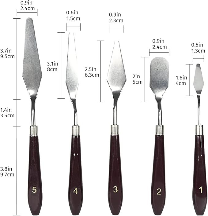 5 Pieces Stainless Steel Palette Spatula Set for Baking Arts and Crafts, Mixing Scraper Tool for Oil Acrylic Paint Cream Cake Icing