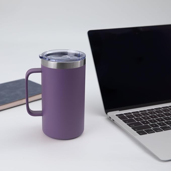 DOMICARE 24oz Mug with Handle and Lid, Stainless Steel Coffee Mug, Reusable Insulated Cup, Travel Mug with Handle, Double Wall Vacuum Coffee Tumbler for Men and Women, Dark Purple, Pack 1 - Image 6