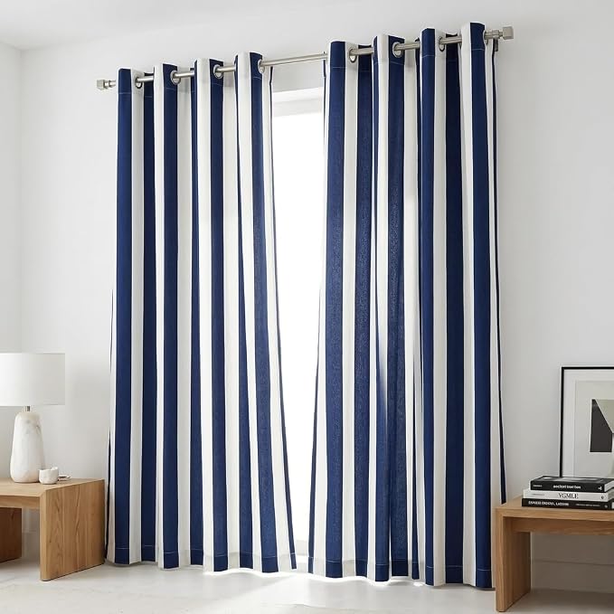 Urban Villa Cotton Grommet Curtains 50x96 (2 Panels) Blue White Stripes by CottonTrends