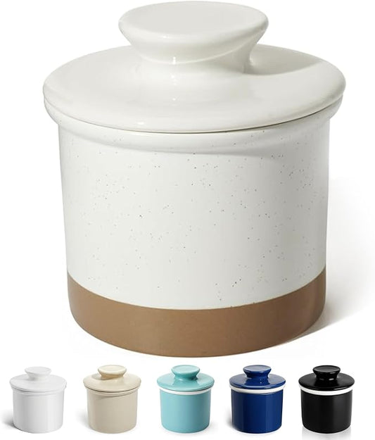 Sweese French Butter Dish - Butter Crock for Counter with Water Line for Fresh Spreadable Butter - French Butter Keeper with Lid - Housewarming Gift For The One Who Has It All - Latte White by Sweese