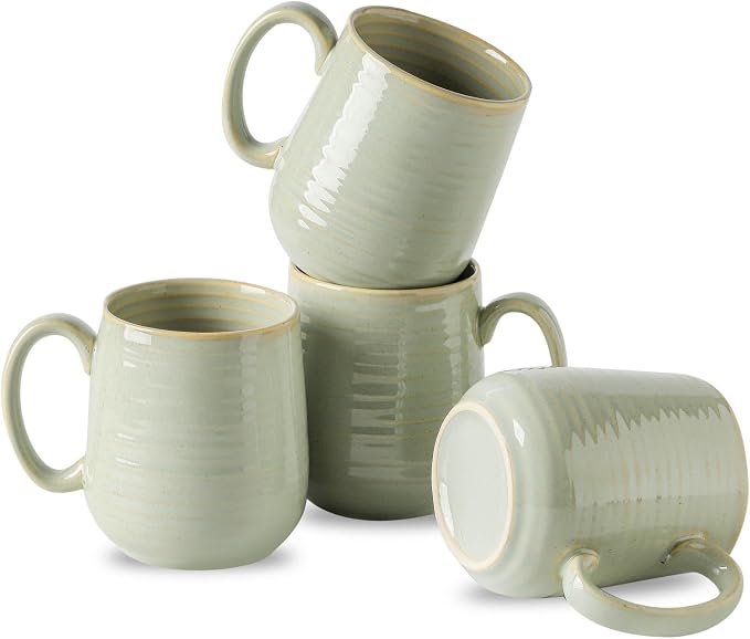 HASENSE Porcelain Coffee Mugs Set of 4, 15 Oz Reactive Glaze Coffee Cups with Handle, Large Tea Cup for Latte, Cappuccino & Hot Chocolate, Dishwasher & Microwave Safe, Sage Green by Hasense