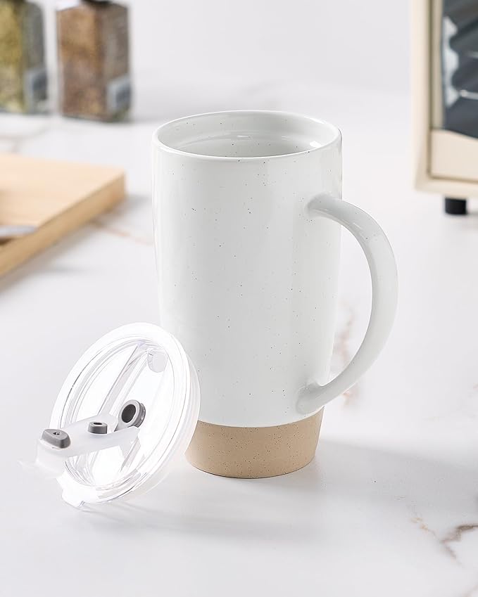 famiware Milkyway Coffee Mugs, 20oz Large Coffee Mug, Ceramic Mug Set of 4 with Lid, Cup Set with Handle for Latte, Tea, Cocoa, Milk, Home & Office, White - Image 8