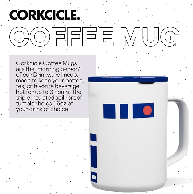 Corkcicle Star Wars R2D2 Insulated Coffee Mug- Triple Insulated Stainless-Steel Mug with Sliding Shatter-Proof Lid Keeps Drinks Hot 3 Hours- 16oz Travel Mug for Hot Beverages, Office & Daily Use - Image 2