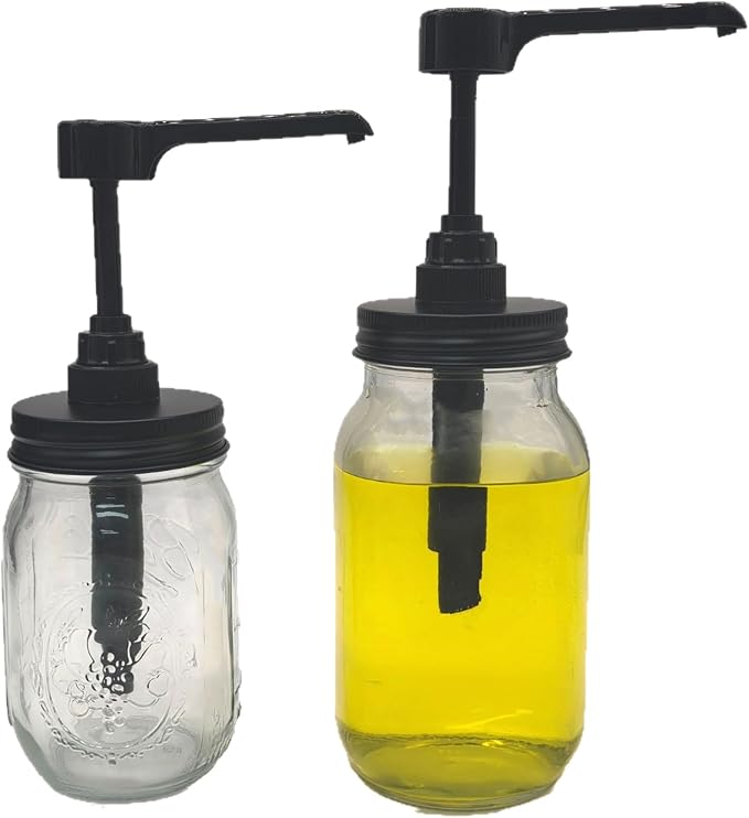 Long Nozzle Syrup Honey Dispenser Pump Lids for Mason Jar, Avoid Drip on Jar, Plastic Dispenser & Stainless Steel Lid for 2.75 Inch Regular Mouth Rust Proof Home Kitchen Jam Ketchup Sauce(2 Pack)