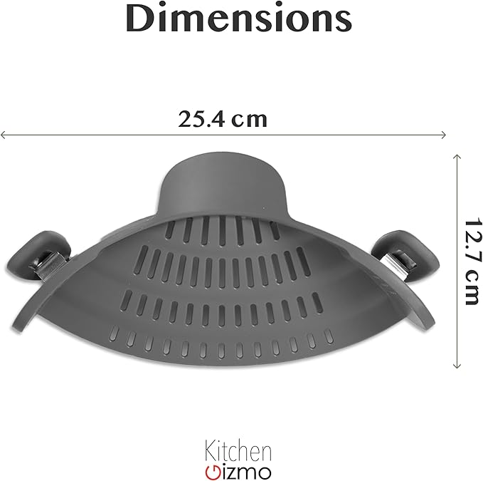 Kitchen Gizmo Snap N' Strain - Silicone Pasta Strainer Clip-On for Pots and Pans - Heat Resistant Colander for Vegetables and Noodles - Kitchen Gadgets for Cooking - Space-Saving Design - Gray - Image 4