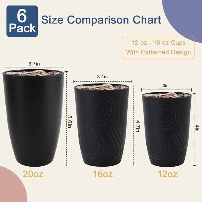 Wheat Straw Cups 6 PCS - 16 OZ Drinking Glasses, Unbreakable Drinking Cup, Alternative to Plastic Cups Reusable, Microwave and Dishwasher Safe Kitchen Cups, Water Tumbler(Black, Grey) - Image 6