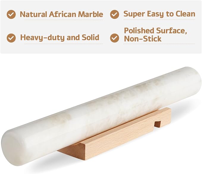 African Natural Marble French Rolling Pin, 16inch Non-Stick Rolling Pin for Baking, Dough Roller for Pasta, Dumpling, Fondant, Pie, Bread, Pizza, Kitchen Baking Tools(Namib Fantasy) - Image 3