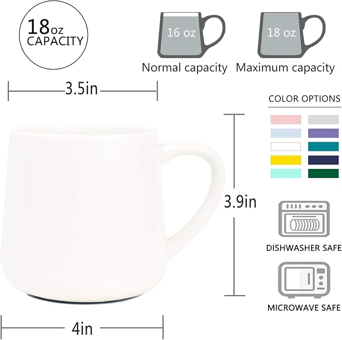 Bosmarlin Large Glossy Ceramic Coffee Mug, White Tea Cup for Office and Home, 18 oz, Suitable for Dishwasher and Microwave, 1 Pack (White) - Image 3