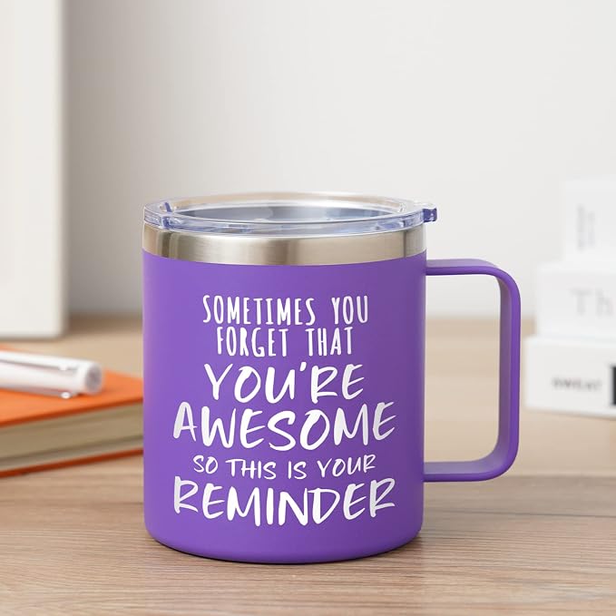 NOWWISH Inspirational 14oz Purple Mug with Handle, Sometimes You Forget You're Awesome Stocking Stuffer for Women, Unique Christmas Birthday Gifts for Her, Mom, Daughter, Wife​ - Image 5