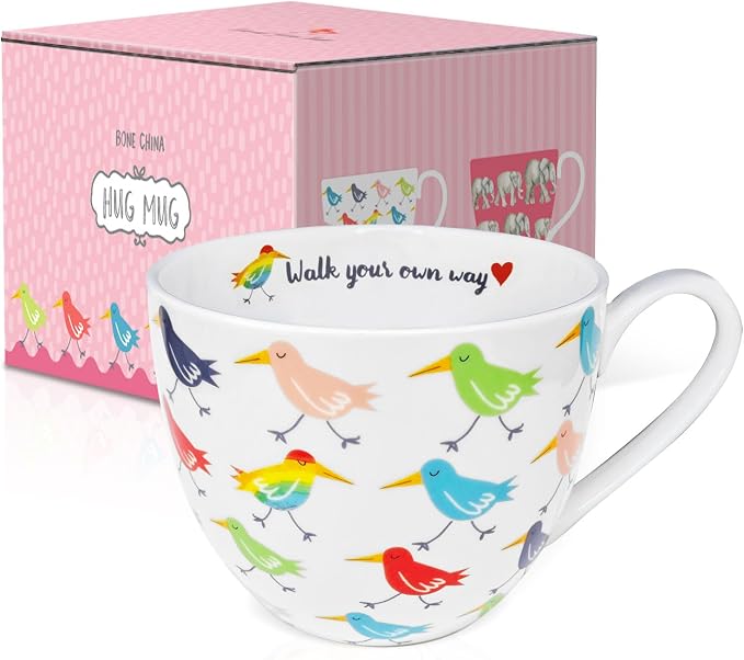Birds Mugs for Daily Coffee and Tea, Premium 20 oz Bone China Coffee Tea Hug Mug, Perfect Holiday, Birthday and Christmas Gift for Bird Lovers, Designed in England by Harvest Green Studio - Image 2