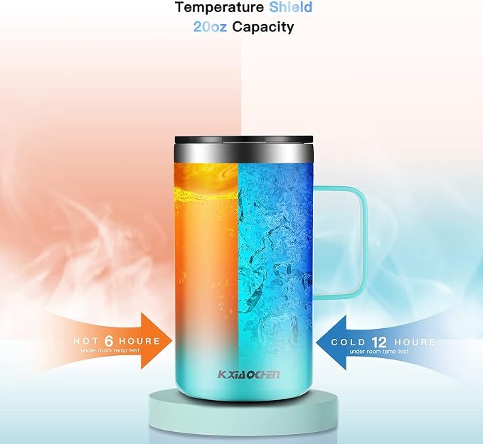 KXIAOCHEN 2-Pack 20 oz Insulated Coffee Mugs, Coffee Cups with Wide Handles | 18/8 stainless steel, sliding lids, 6+ hours hot or 12+ hours cold, wide mouth, no-sweat, for office, home, camping and gifts - Image 5