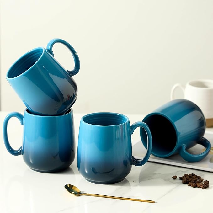 HASENSE 15oz Large Ceramic Mug Set, 4-Piece Blue Ombre Coffee Cups with Handle – Microwave & Dishwasher Safe for Cappuccino Latte Tea, Housewarming Present - Image 6