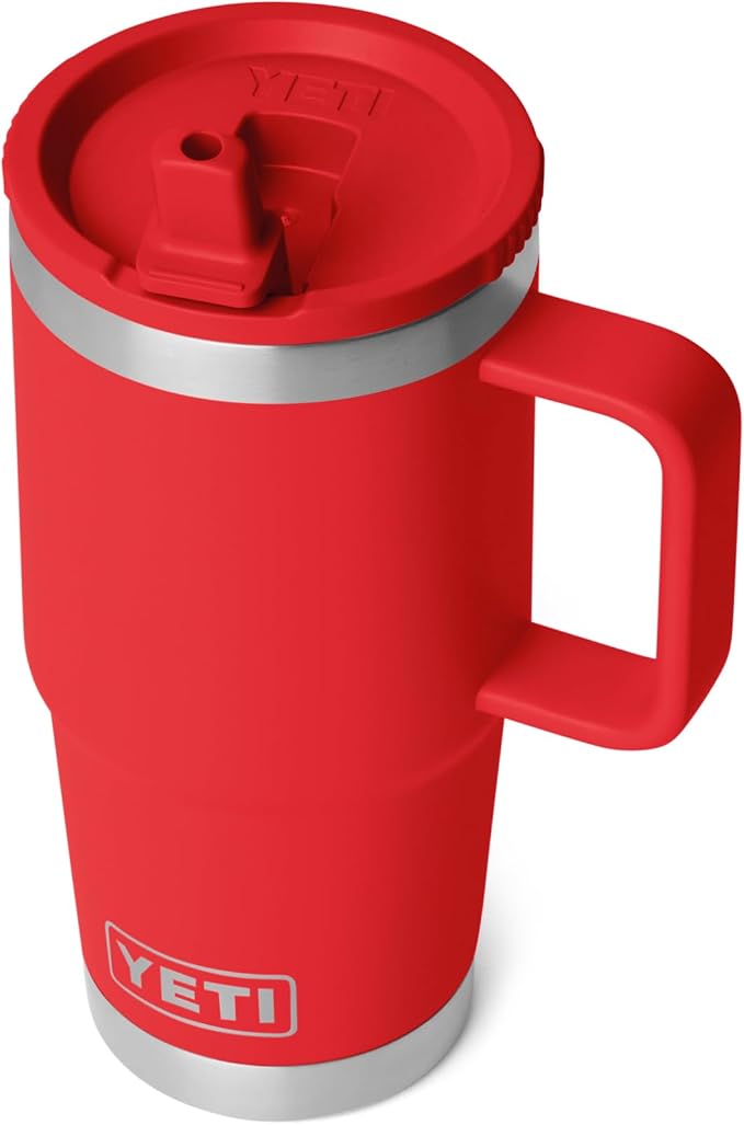 YETI Rambler 20 oz Travel Mug with Flip Straw Lid – Stainless Steel, Vacuum Insulated, Leakproof, Cup Holder Friendly, Rescue Red - Image 7