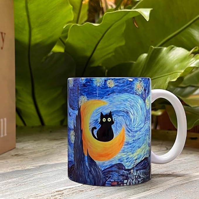 Graduation Gift for Her Bestie Sister Cat Lover, Famous Art Paintings Funny Cat Coffee Mug for Artist Art Lover Teacher, Famous Picture Classic Vincent Aesthetic Canvas Mug - Image 4