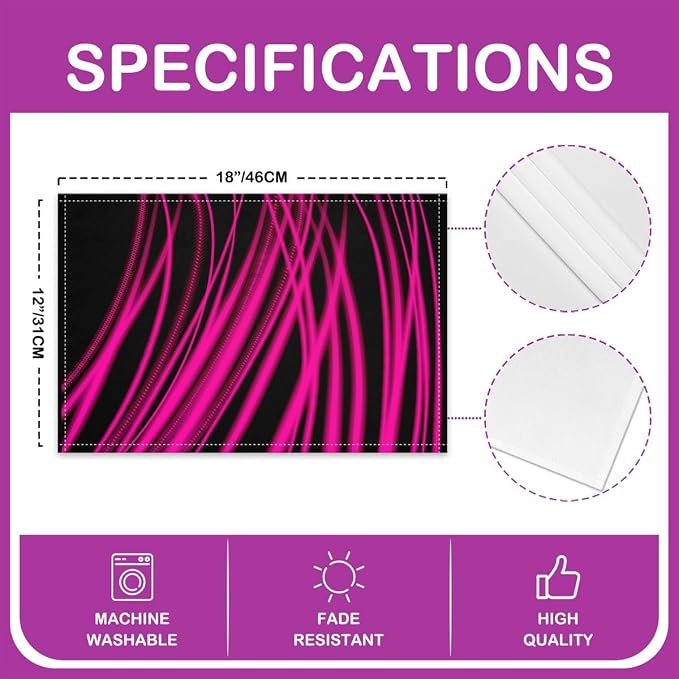 Feelyou Hot Pink Stripes Placemat for Kitchen Dining Table Decor Indoor Outdoor 18"x12" Ombre Hot Pink Black Placemats Set of 4 forChildren Abstract Table Place Mats, Set Modern Art - Image 4